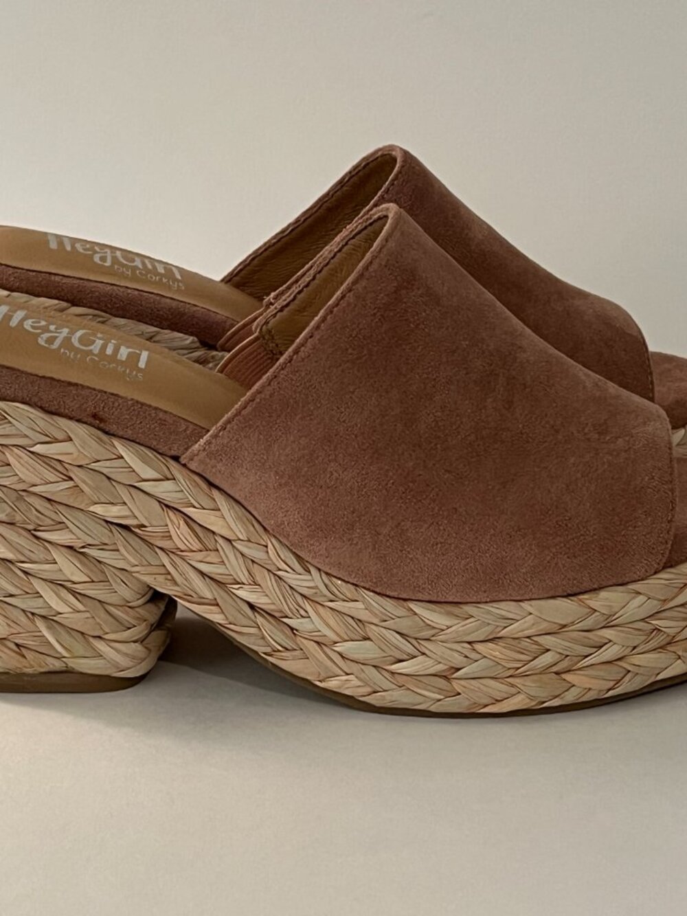 Hey Girl by Corkys Slip On Jute Braided Platform Faux Suede Sandals Size 9 NWOB - Picture 4 of 14